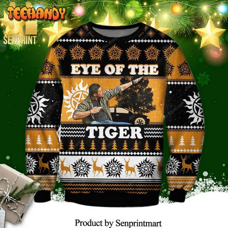 deveraux eye of the tiger knitted ugly xmas sweater 3v145