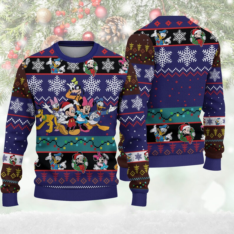 disney friends christmas ugly sweater woolen sweater christmas gift for holiday mickey and friends ugly christmas sweater owlohh 6590