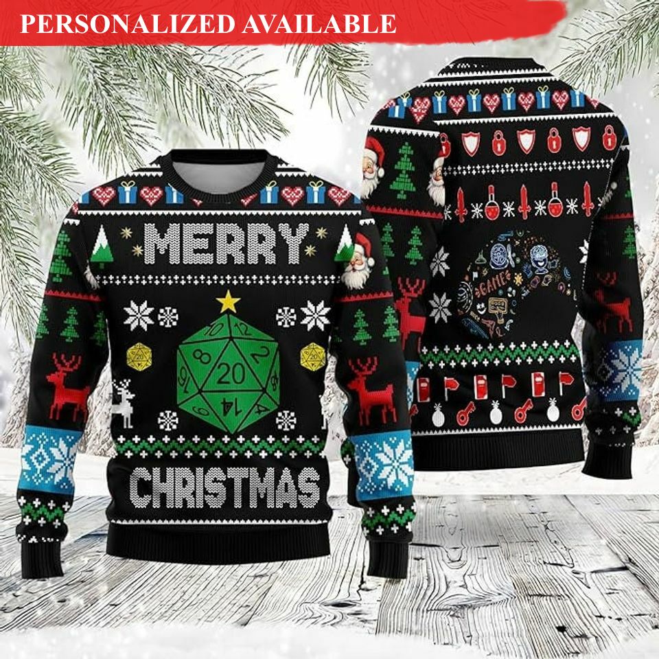 dungeon christmas sweaters fun dice ugly christmas sweater 1393