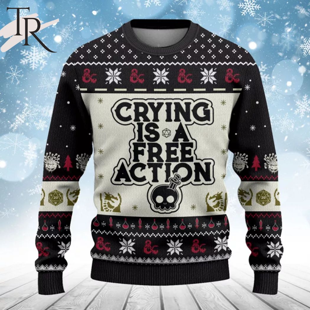 dungeons dragons crying is a free action ugly sweater 1 AVCYD