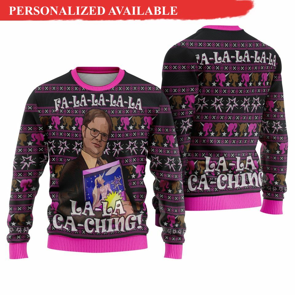 dw schrute fa la la la la la ka ching ugly christmas sweatshirt michael scott christmas sweater 6096