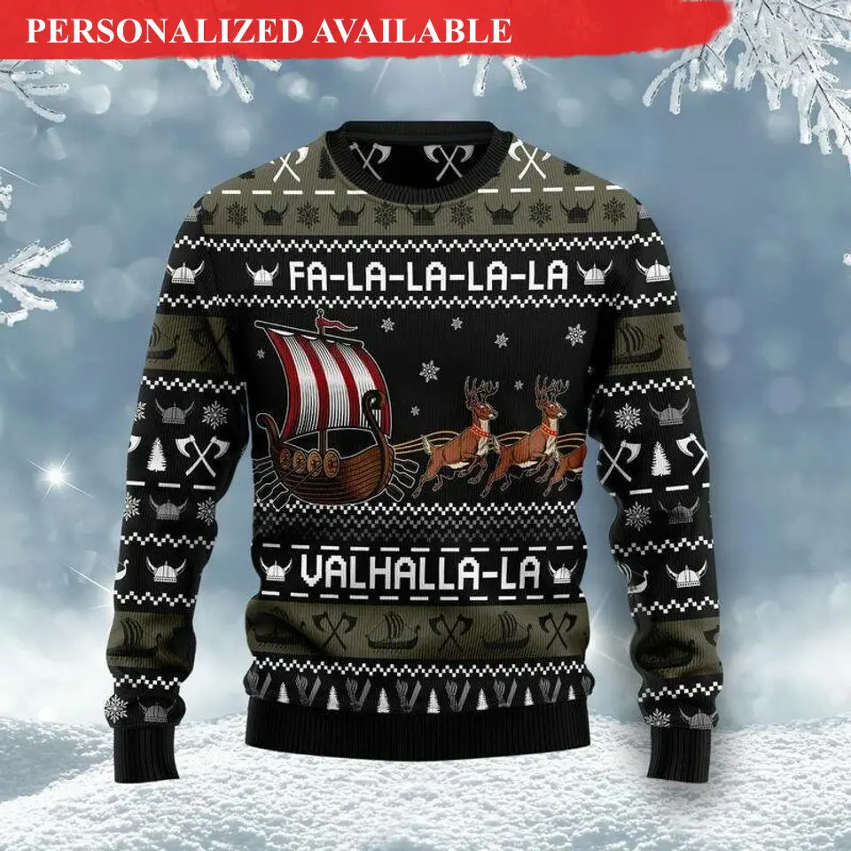fa la la valhalla viking ugly christmas sweater ugly christmas 3d sweaters 5500