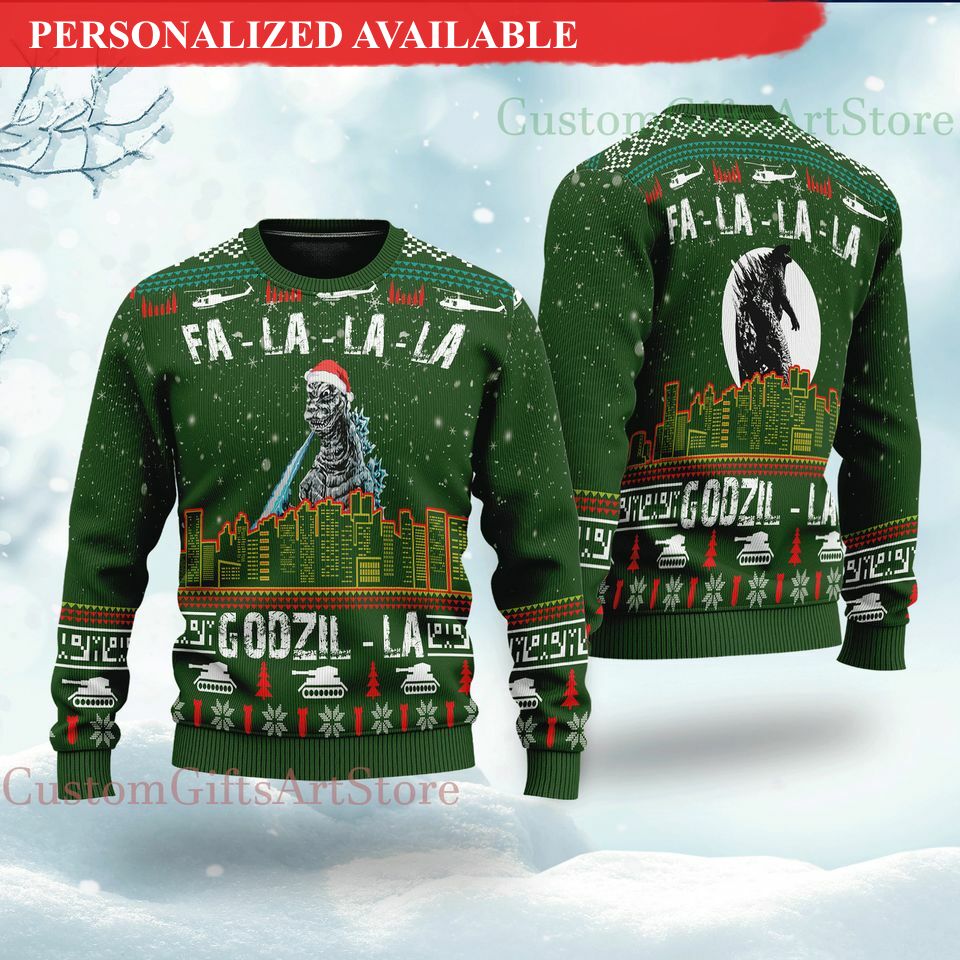 fa la la god zilla sweater god zilla movie ugly christmas 4730