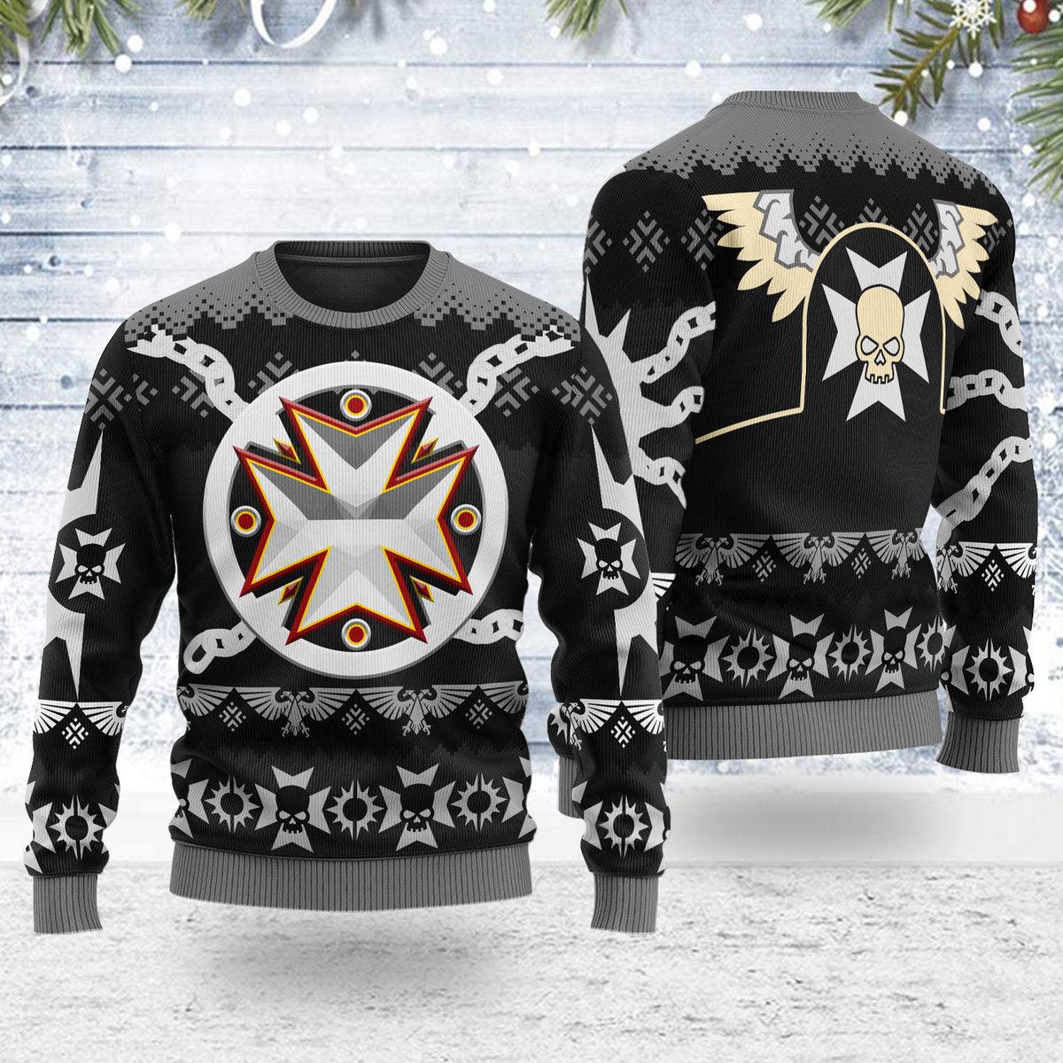 gearhomie black templars iconic ugly christmas sweater gearhomie com 1