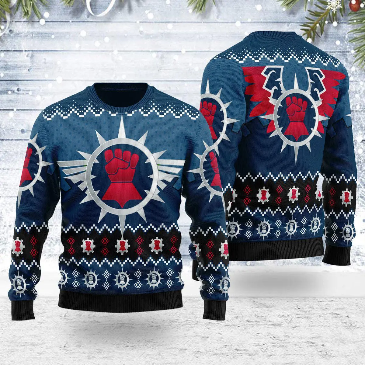 gearhomie crimson fists iconic ugly christmas sweater gearhomie com 1