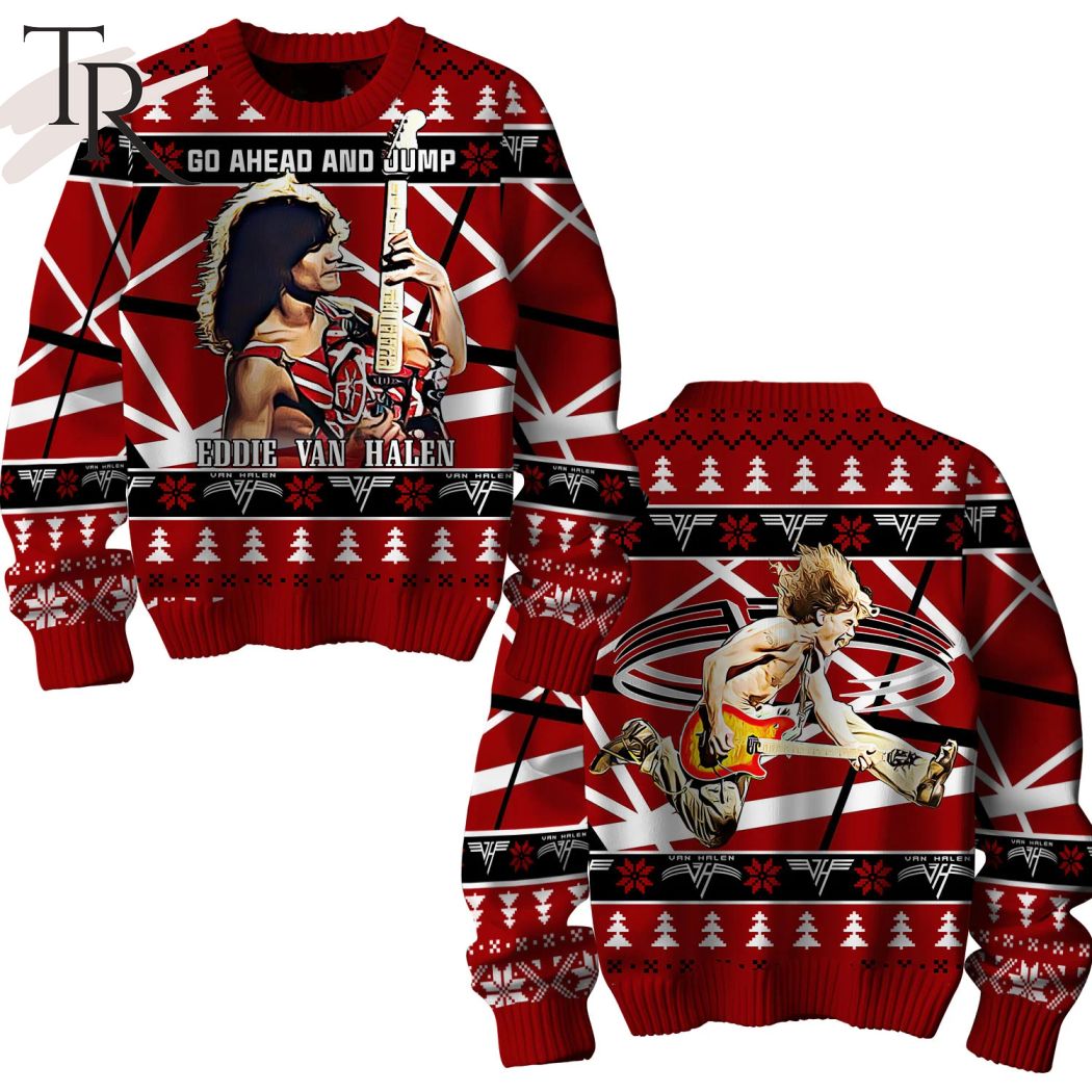 go ahead and jump eddie van halen ugly christmas sweater 1 tANBQ