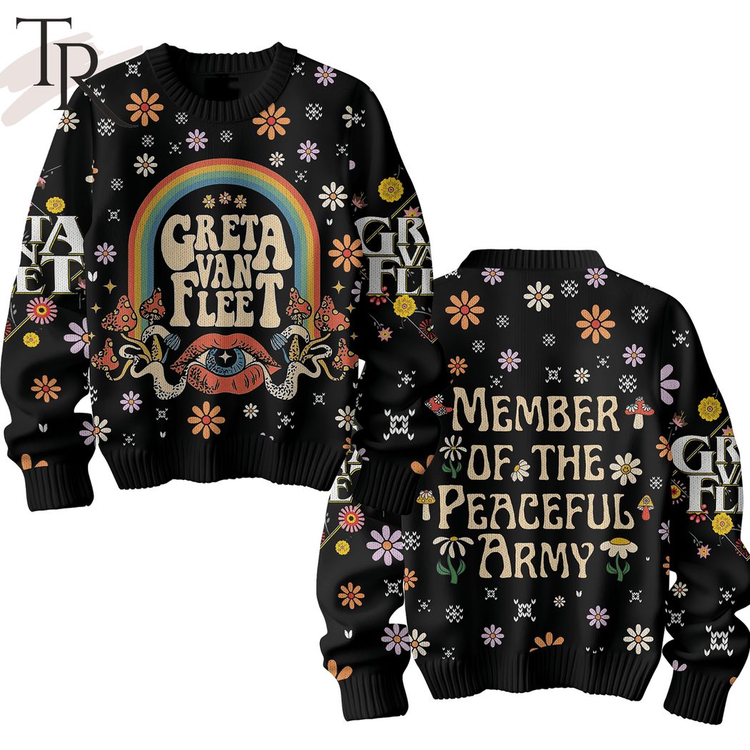 greta van fleet member of the peaceful army ugly sweater 1 2AkWC
