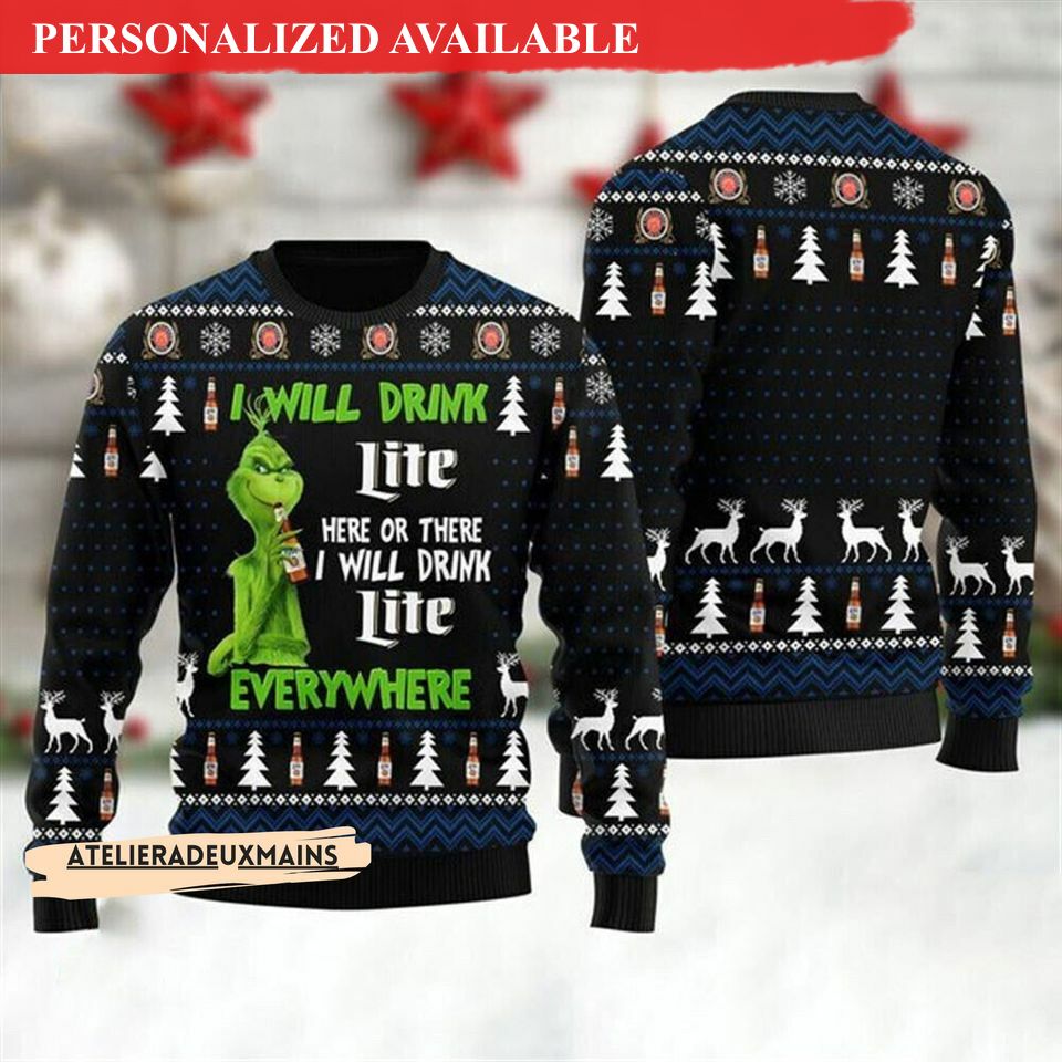 grin i will drink everywhere christmas ugly sweater christmas xmas funny character sweater 6705