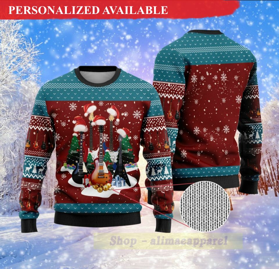 guitar ugly all over print sweater funny guitar christmas ugly sweater 5355