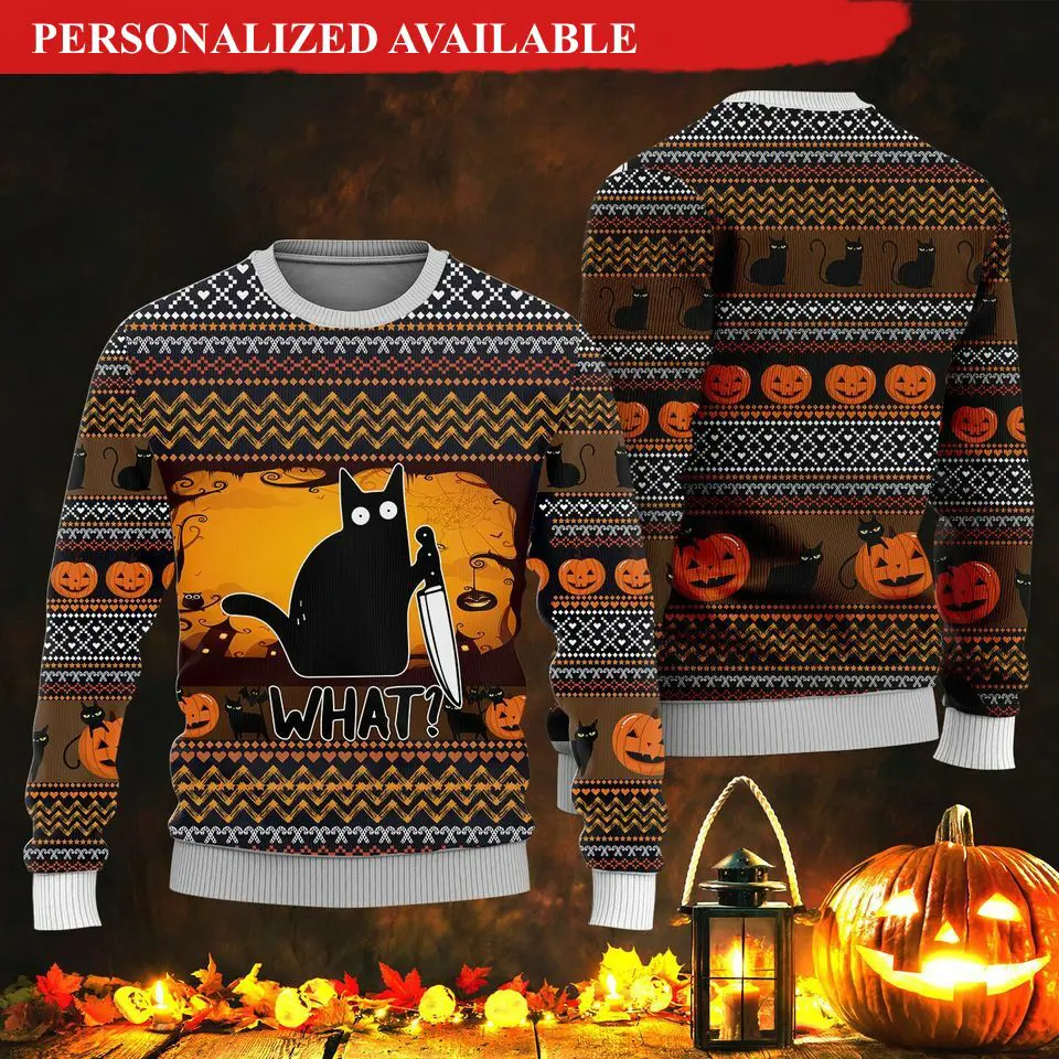 halloween killer black cat horror christmas ugly sweater 2867