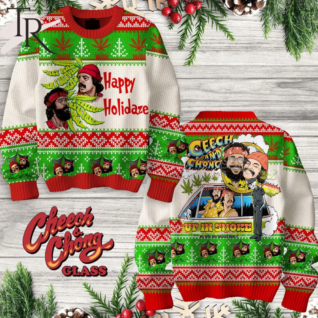 happy holidaze cheech chong up in smoke ugly sweater 1 YwuQH