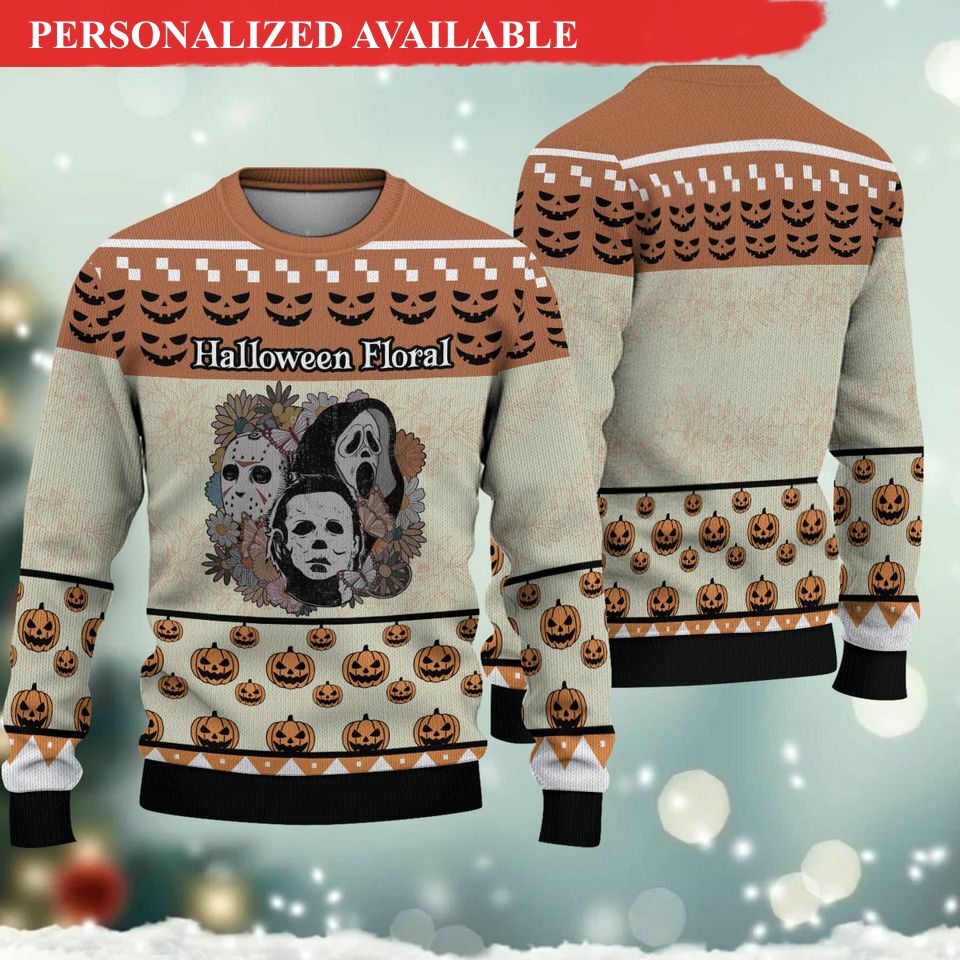 horror ugly sweater floral characters halloween sweater 8047