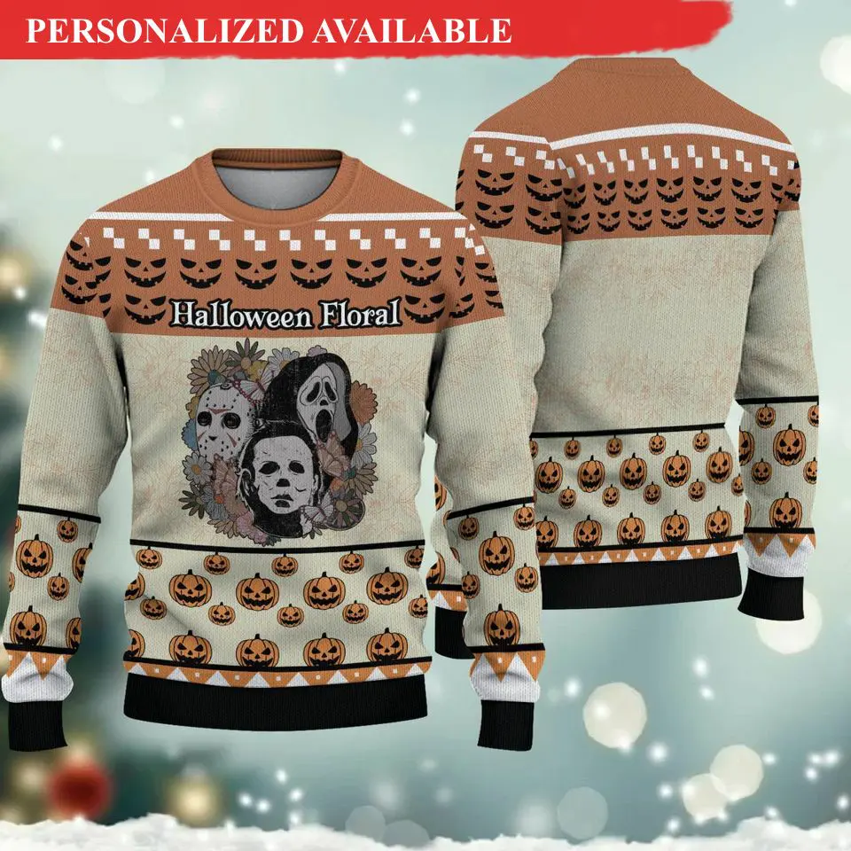 horror ugly sweater floral characters halloween sweater 8047