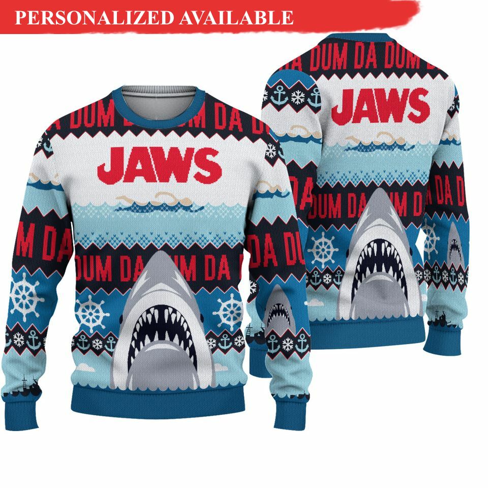 jaws da dum shark ugly christmas sweater jaws ugly christmas vintage 3d sweater 4245