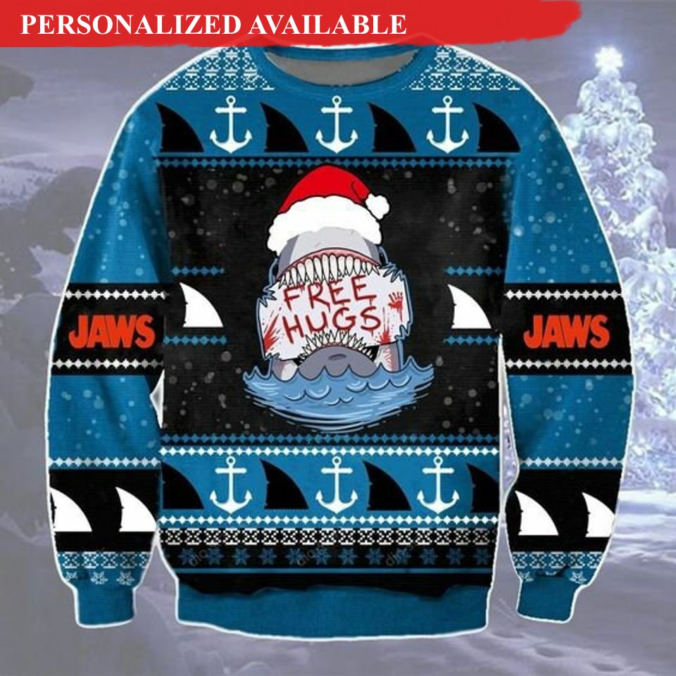 jaws ugly christmas sweater free hugs ugly christmas sweatshirt jaws shark ugly christmas 7226