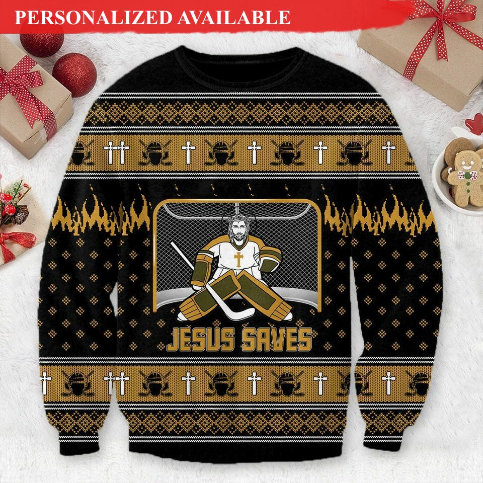 jesus saves hockey man christmas ugly sweater canada hockey sweatshirt 5107