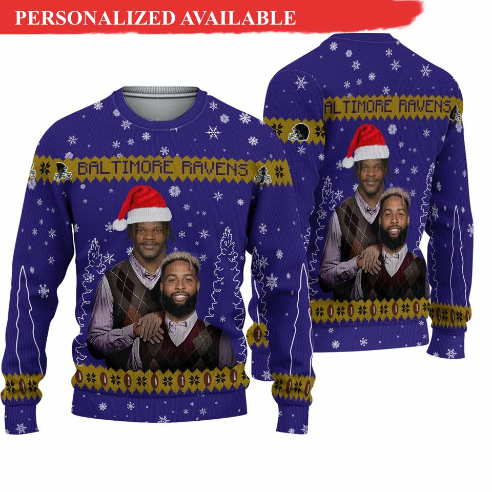 lamar jackson odell beckham jr. baltimore football ugly christmas sweater 4912
