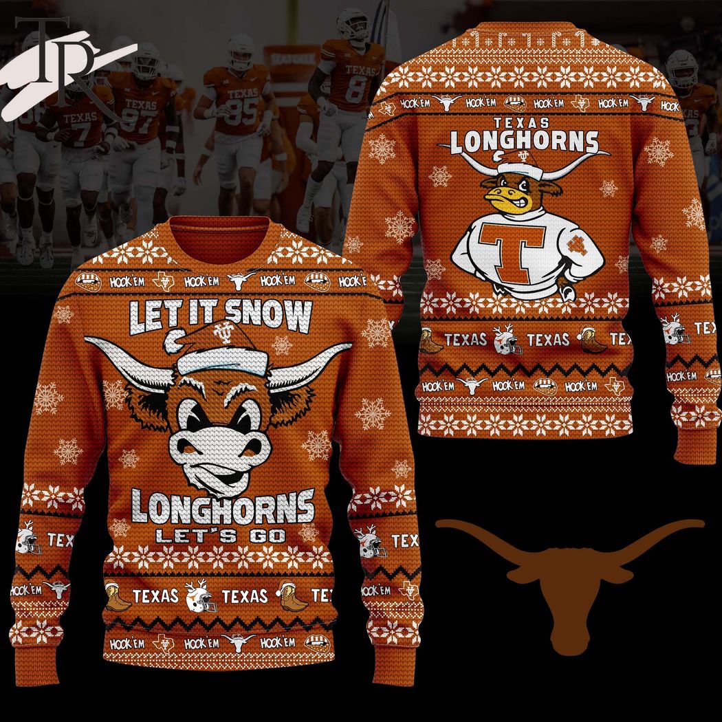 let it snow longhorns lets go texas ugly christmas sweater 1 ZQRO1