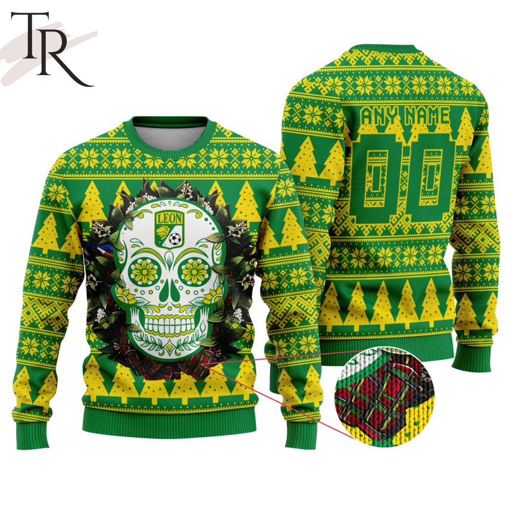 liga mx club leon special sugar skull christmas ugly sweater 1 Jy4PW