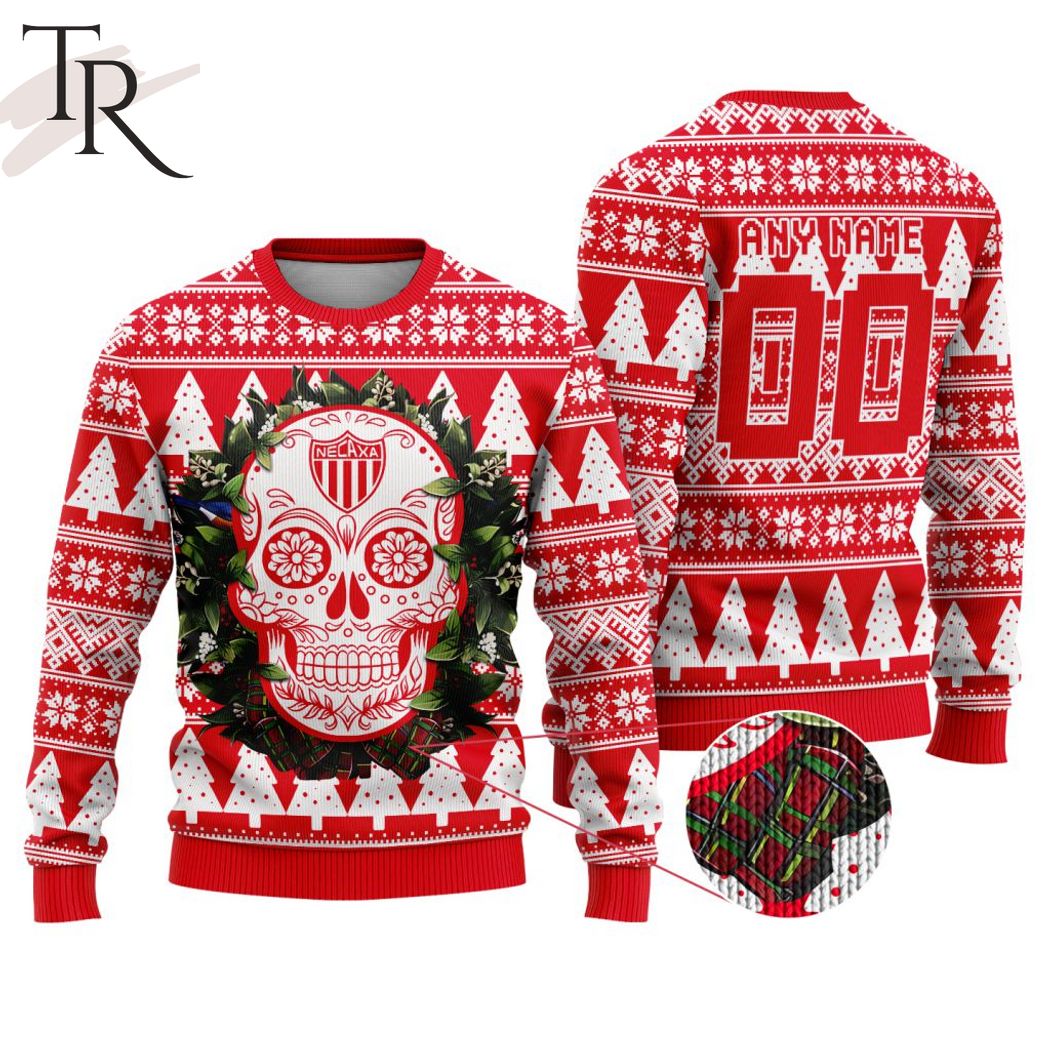 liga mx club necaxa special sugar skull christmas ugly sweater 1 8TmHy