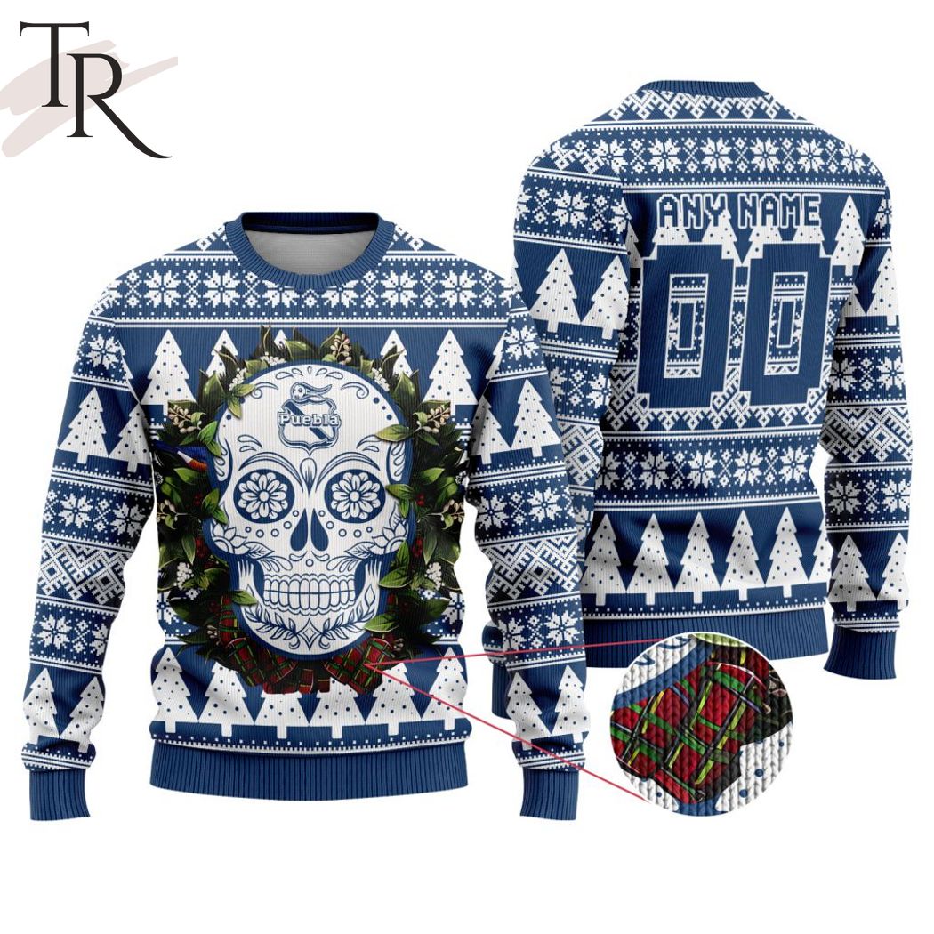 liga mx club puebla special sugar skull christmas ugly sweater 1 fihcc