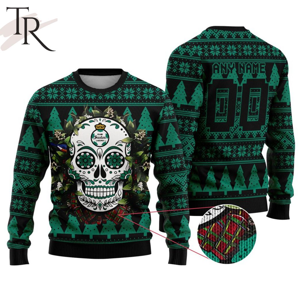 liga mx club santos laguna special sugar skull christmas ugly sweater 1 b20iX