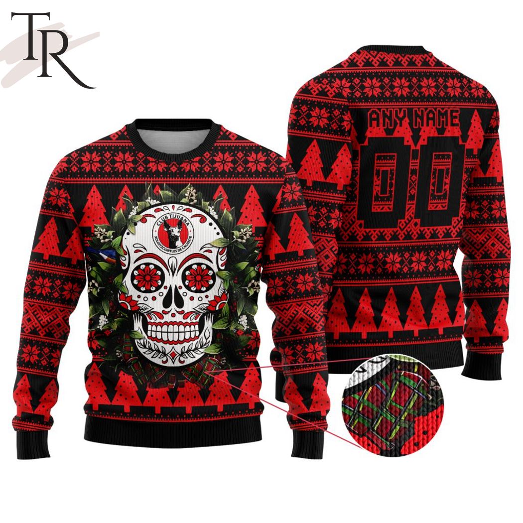 liga mx club tijuana special sugar skull christmas ugly sweater 1 7WrtM