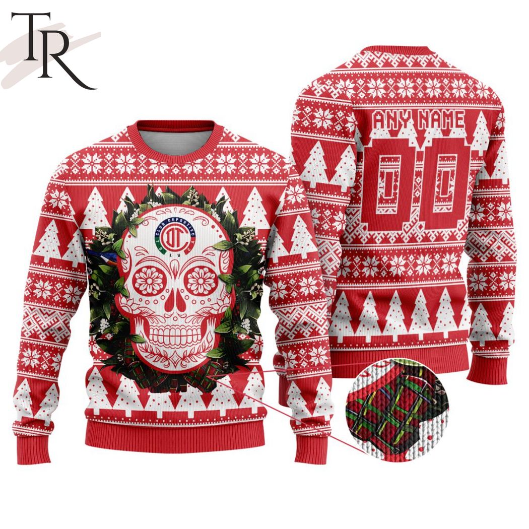 liga mx deportivo toluca special sugar skull christmas ugly sweater 1 tifmH