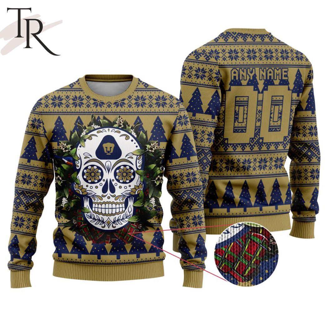 liga mx pumas unam special sugar skull christmas ugly sweater 1 A9nih