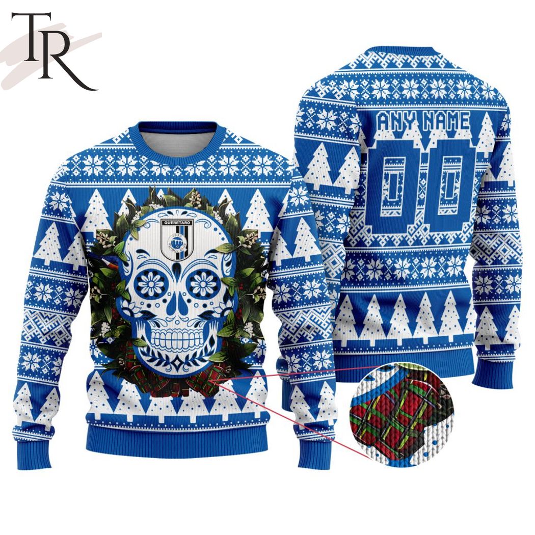 liga mx queretaro f c special sugar skull christmas ugly sweater 1 kXLgA