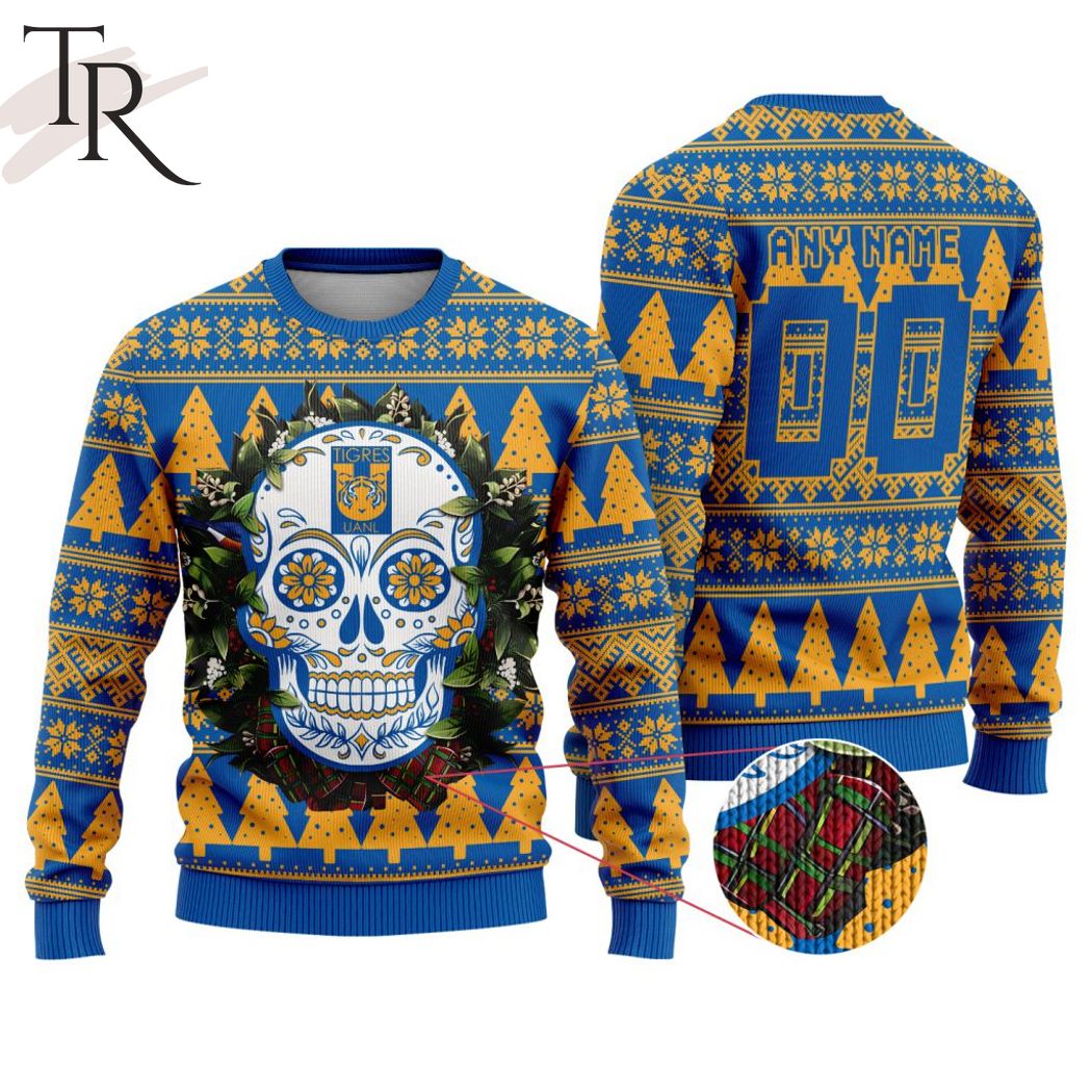 liga mx tigres uanl special sugar skull christmas ugly sweater 1 amZCW