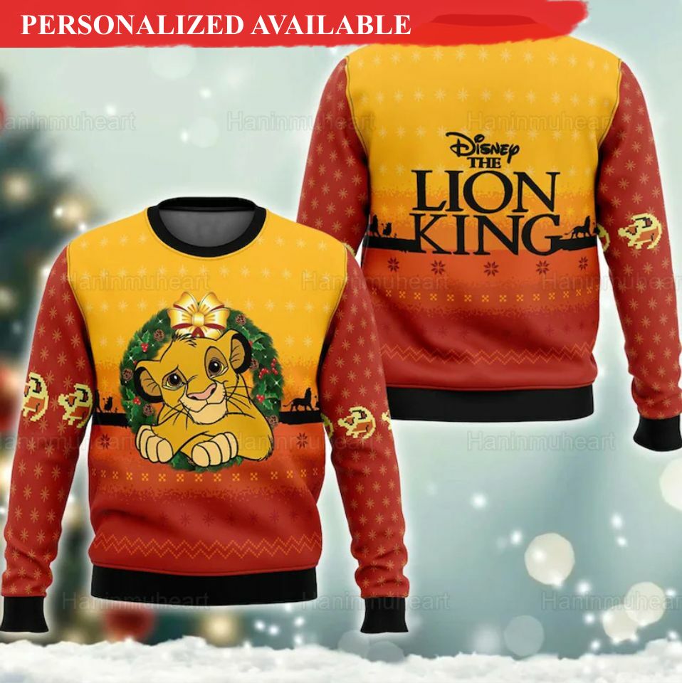 lion king disney simba christmas 3d ugly sweater 3519