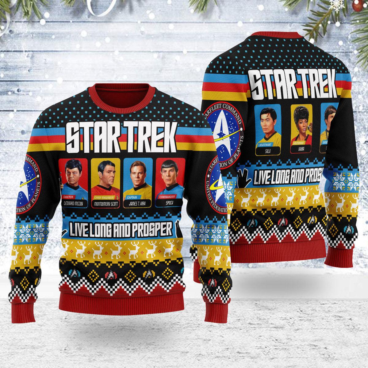 live long and prosper character squares christmas sweater gearhomie com 1