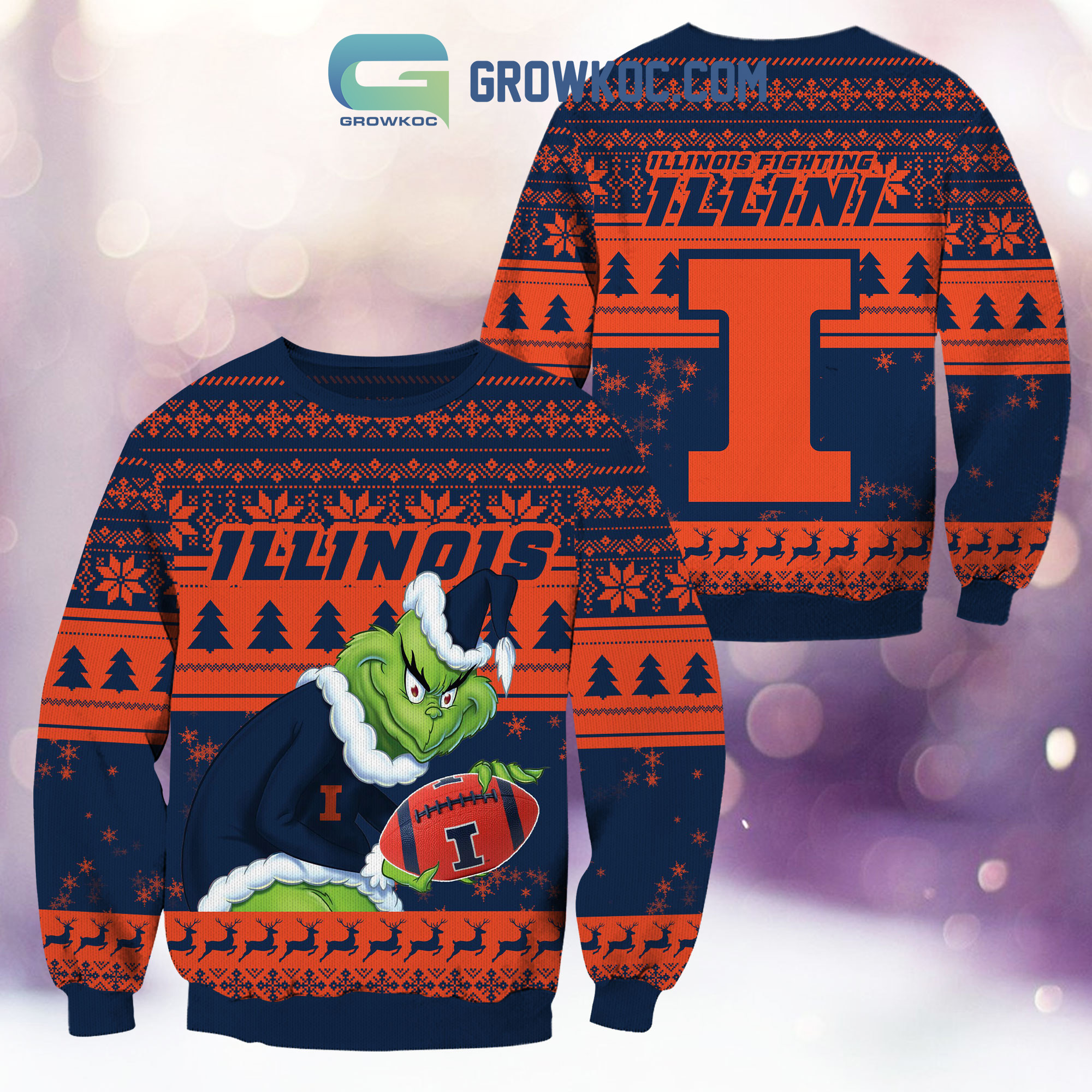 llinois Fighting Illini Grinch NCAA Christmas Ugly Sweater2B1 Co6kK