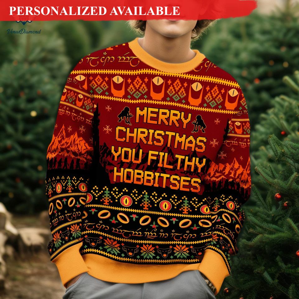 lord of the ring christmas you filthy hobbitses ugly sweater 7754