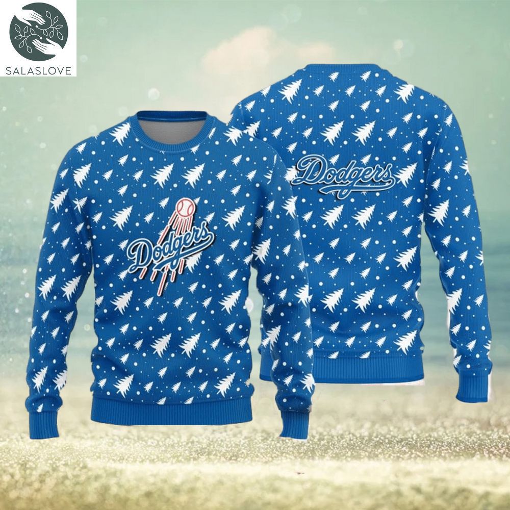 los angeles dodgers christmas pine tree patterns pattern knitted ugly christmas sweater 1 y2w31t