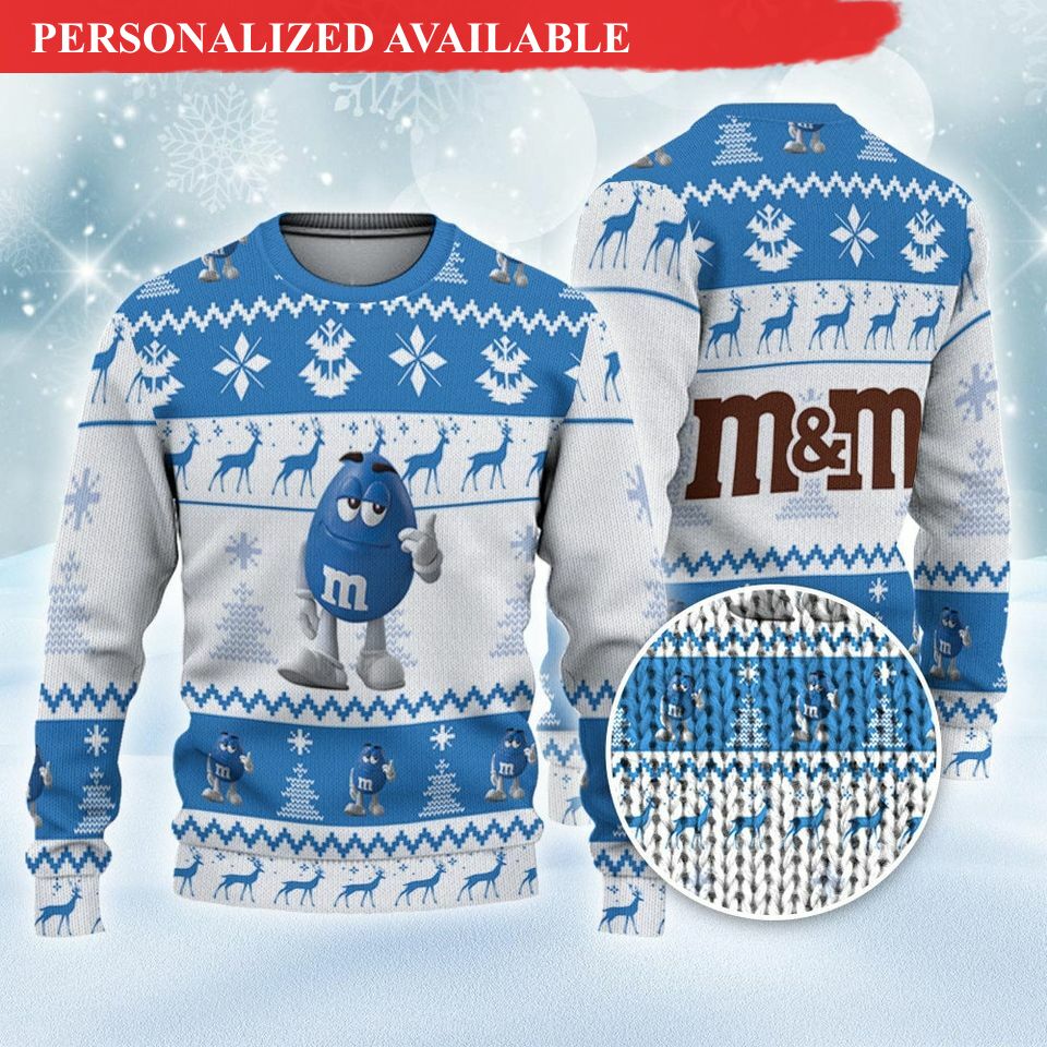 mampm 039s blue ugly sweater pine trees n reindeer m and m characters sweatshirt 2886