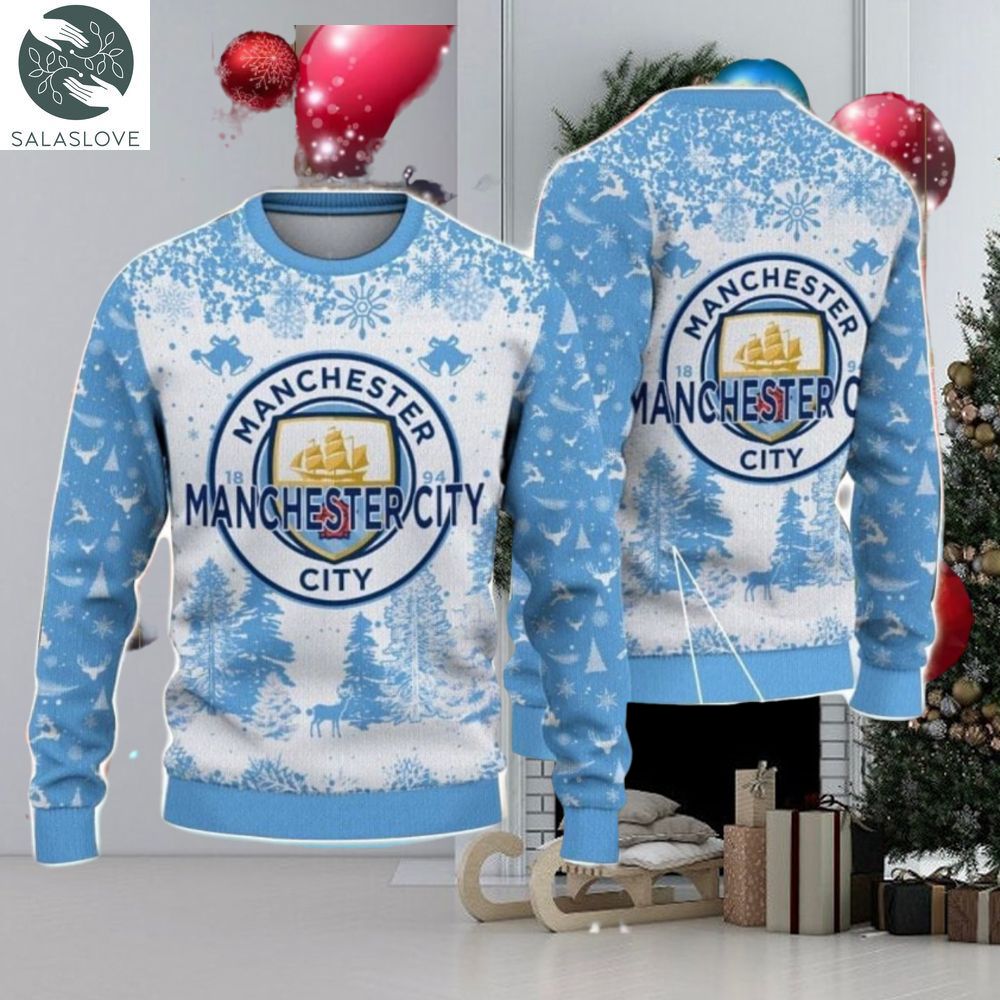 manchester city big logo pine trees big fans gift christmas sweater 1 b93hyx