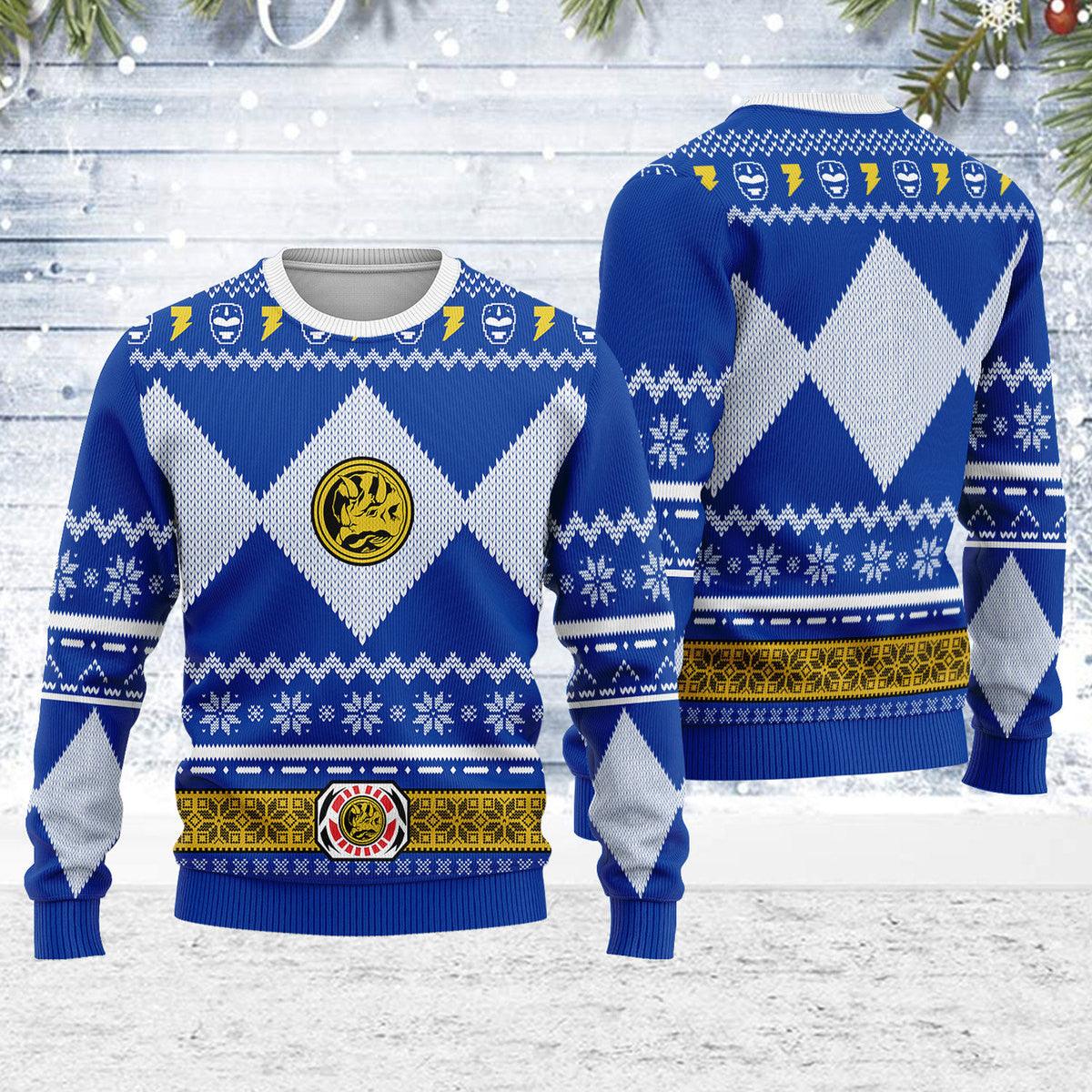 merry christmas gearhomie unisex christmas sweater blue power ranger 3d apparel gearhomie com 1