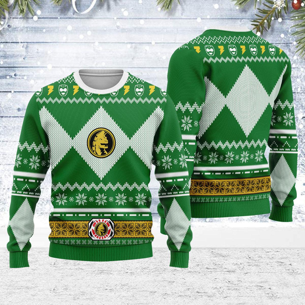 merry christmas gearhomie unisex christmas sweater green power ranger 3d apparel gearhomie com 1