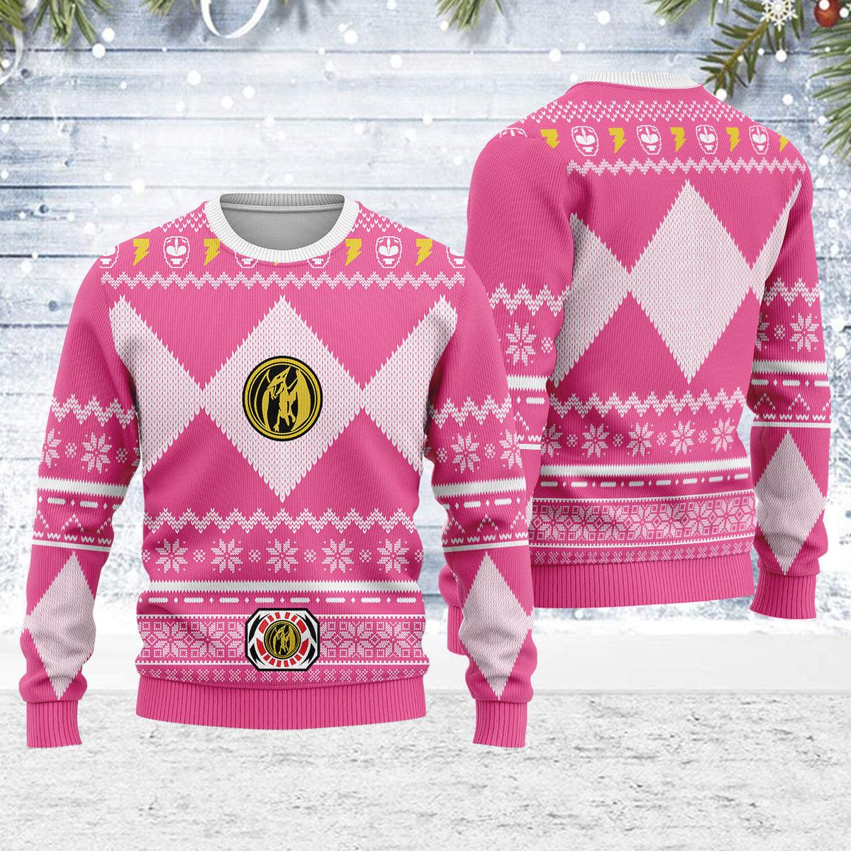 merry christmas gearhomie unisex christmas sweater pink power ranger 3d apparel gearhomie com 1