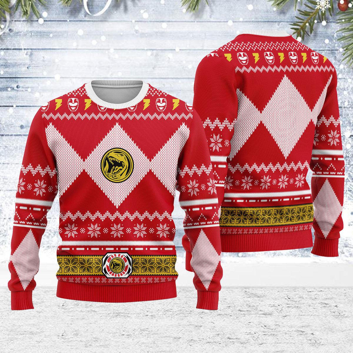 merry christmas gearhomie unisex christmas sweater red power ranger 3d apparel gearhomie com 1