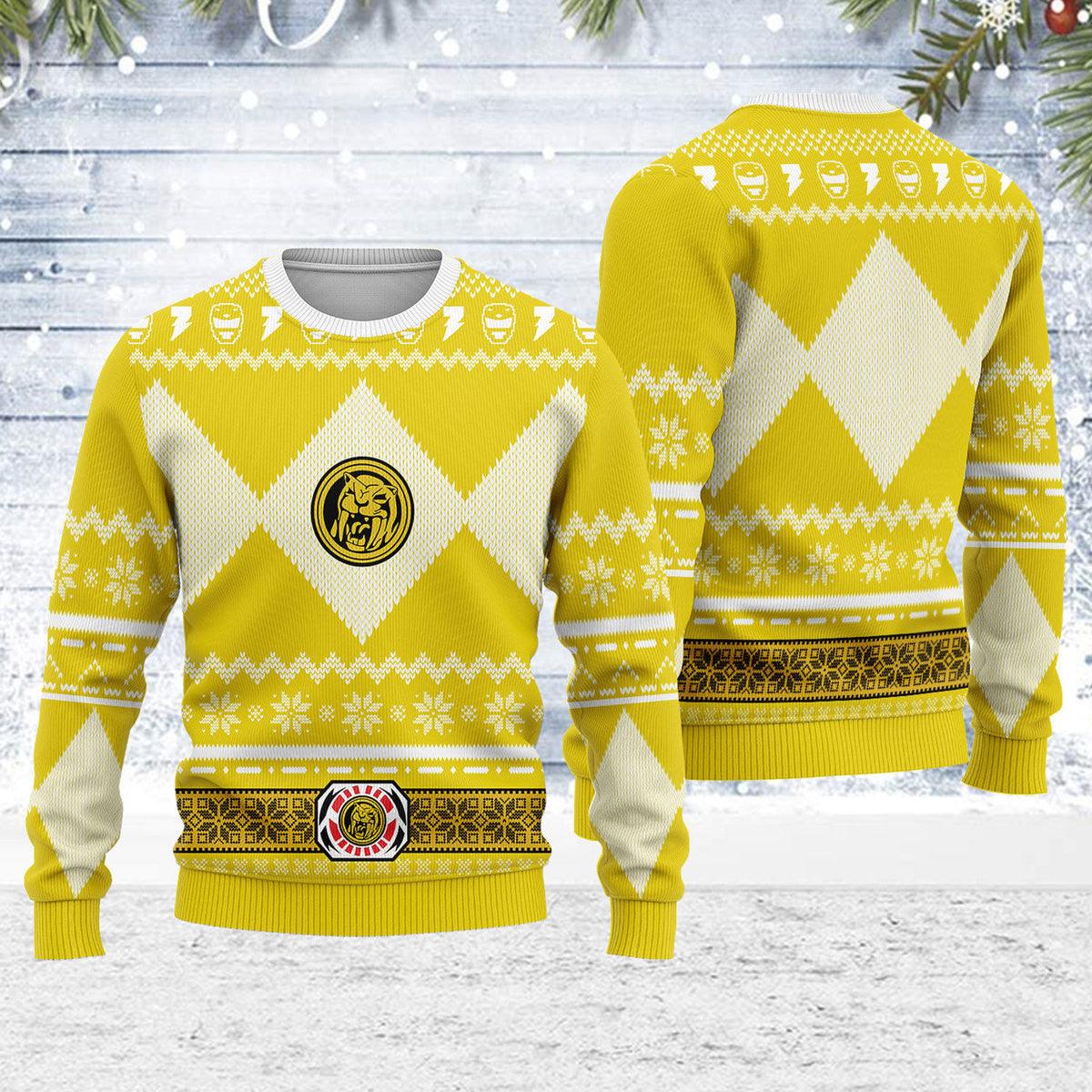 merry christmas gearhomie unisex christmas sweater yellow power ranger 3d apparel gearhomie com 1