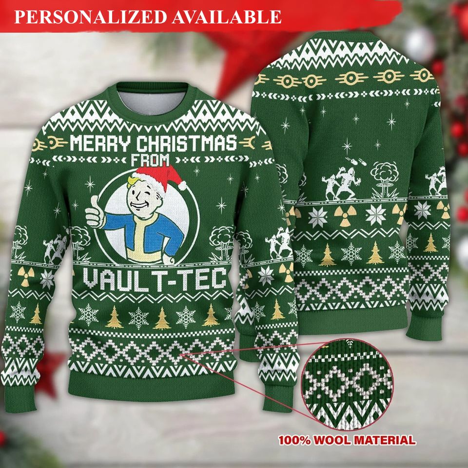 merry christmas from vault tec falllout ugly knitted christmas 3d sweater 7080
