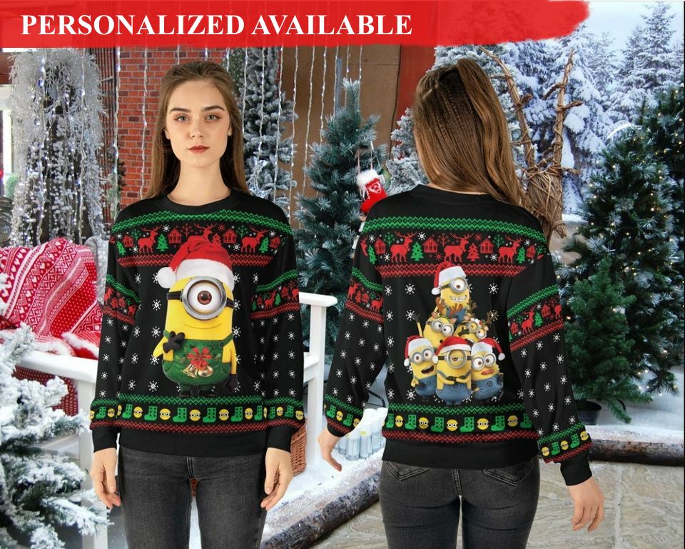 merry christmas minionn 3d full printing ugly sweater xmas fleece hoodie christmas family 3d sweater 5500
