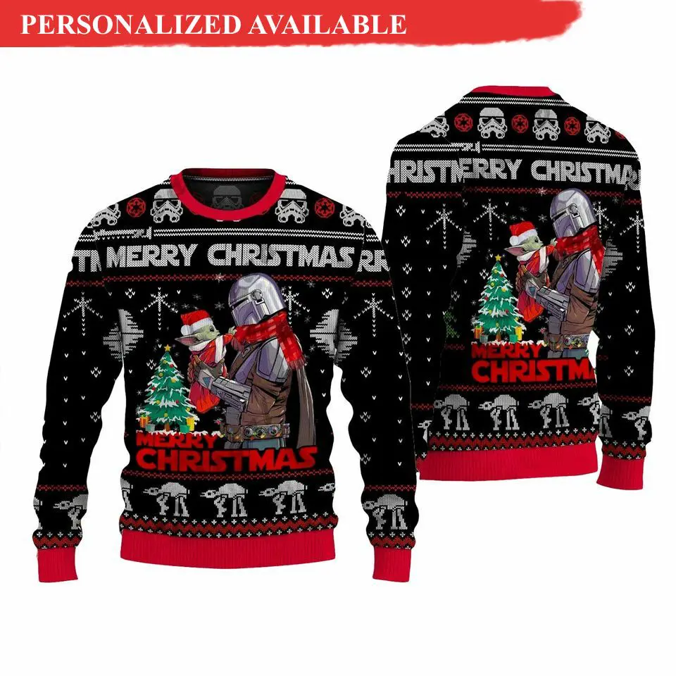 merry christmas space armor and tiny alien 3d ugly christmas sweater 1463