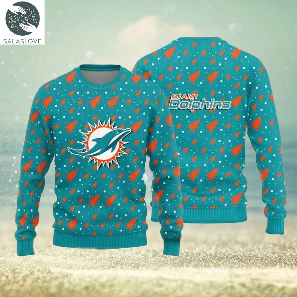 miami dolphins christmas pine tree patterns pattern knitted ugly christmas sweater 1 vulmau