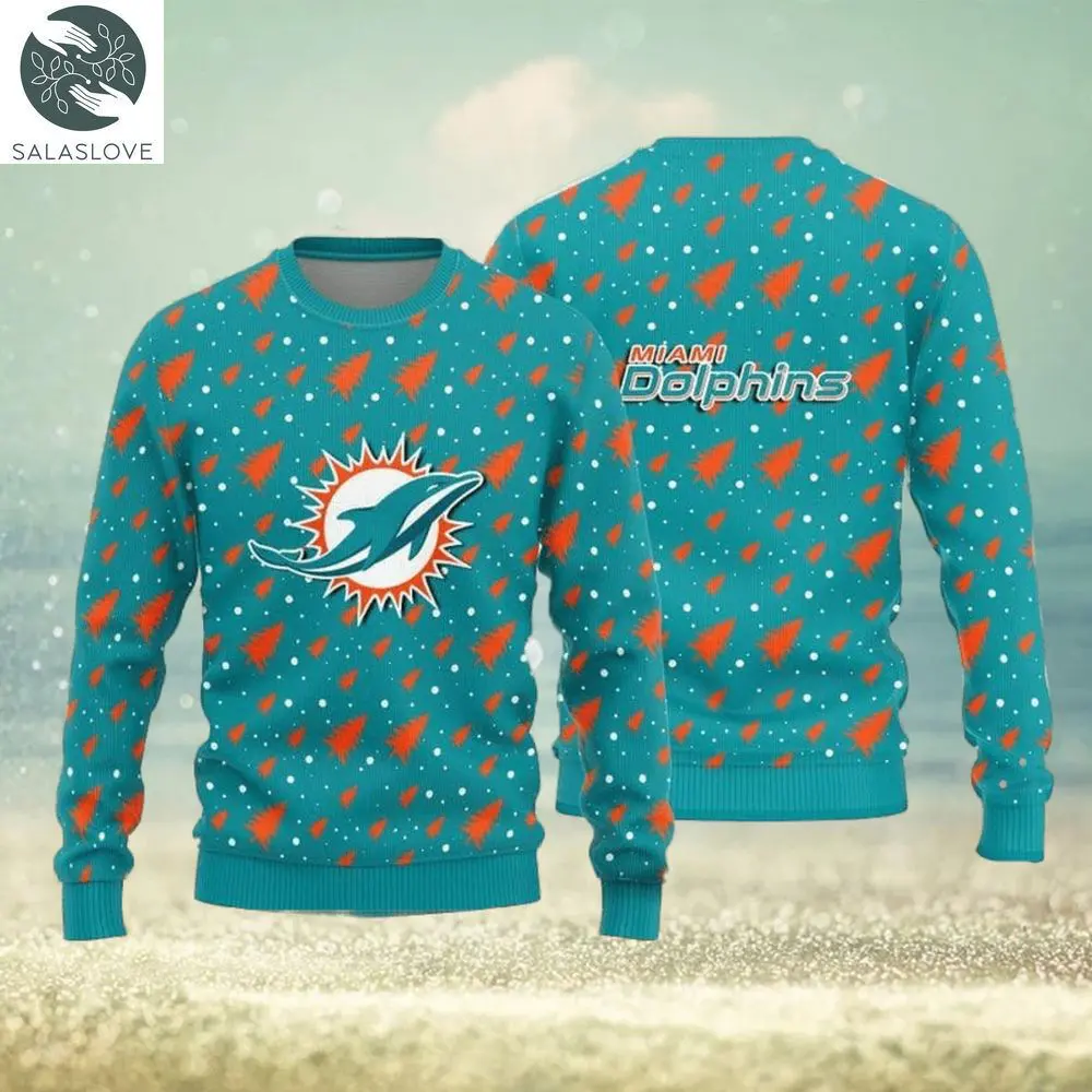 miami dolphins christmas pine tree patterns pattern knitted ugly christmas sweater 1 vulmau