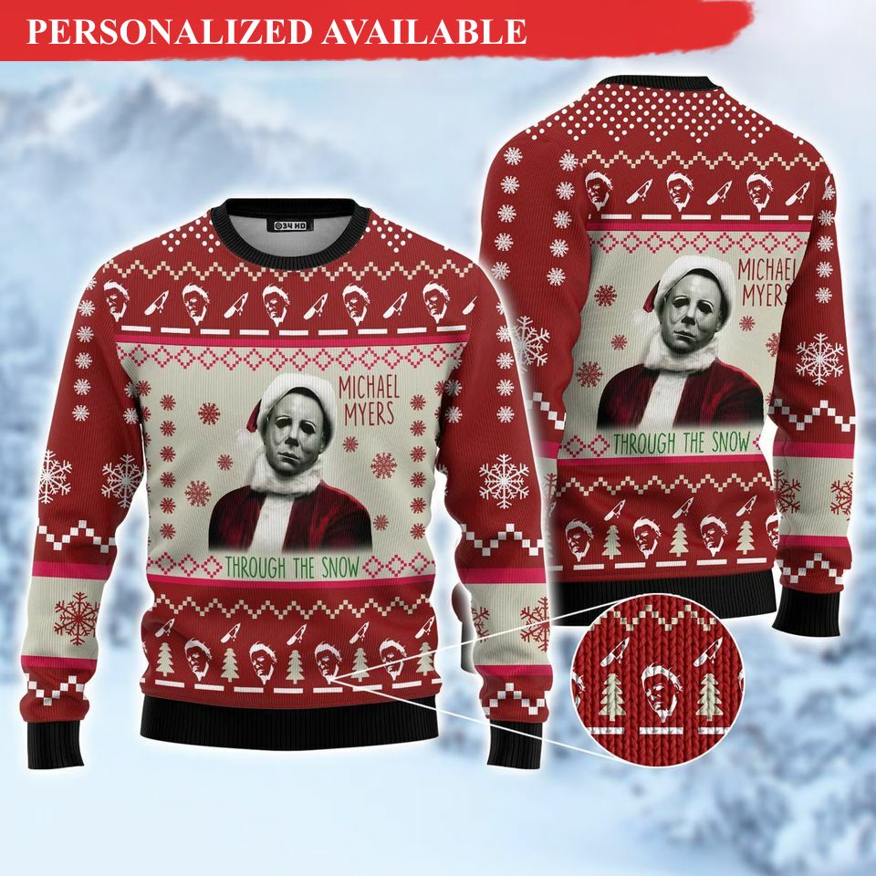 michael myers horror christmas ugly sweater 8450