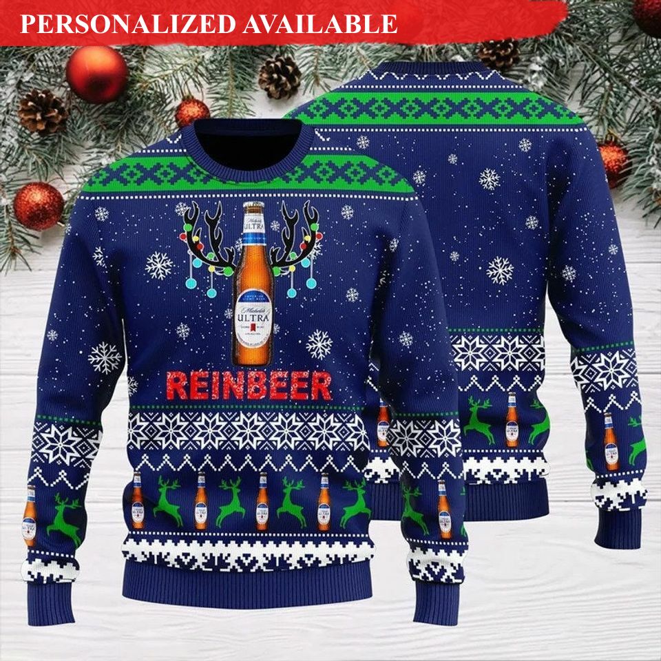 michelob ultra reinbeer christmas sweater gift for xmas 3d sweater 8543